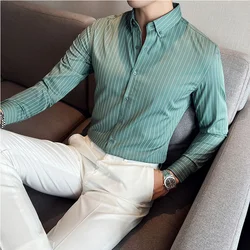 2022 Autumn New High Quality Striped Shirts Men Luxury Slim Fit Business Casual Shirt Formal Men Long Sleeve Party Prom Clothing