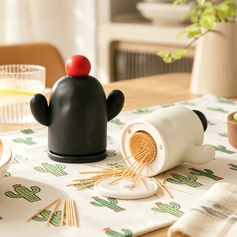 2026 New Matte Smooth Abs Resin Cute Cactus Toothpick Holder with Free Toothpicks Home Dining Kitchen Table Decor Figurine view 2