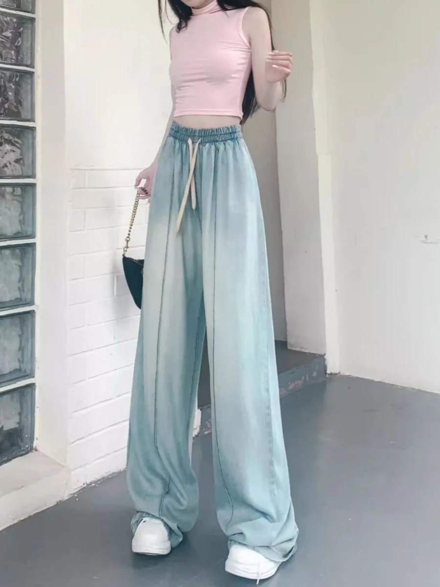 

Extra Large 300 Pou Silk Wide Leg Jeans Men's Summer Thin Loose Drape Casual Floor-Length Pants Straight Tube Loose Fit