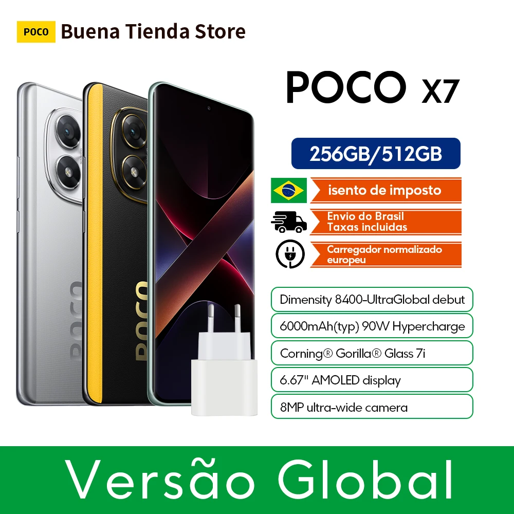 POCO X7 نسخة Global Telephono Mozvil Dimensione 7300-Ultra 6,67 "1,5 K Pantalla منحنى 45W NFC تحميل IP68 هاتف ذكي