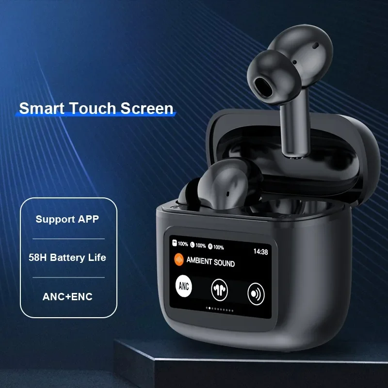 Touch Screen ANC Wireless Headphones TWS Noise Canceling Earbuds Bluetooth 5.3 Support APP Long Battery Life HiFi