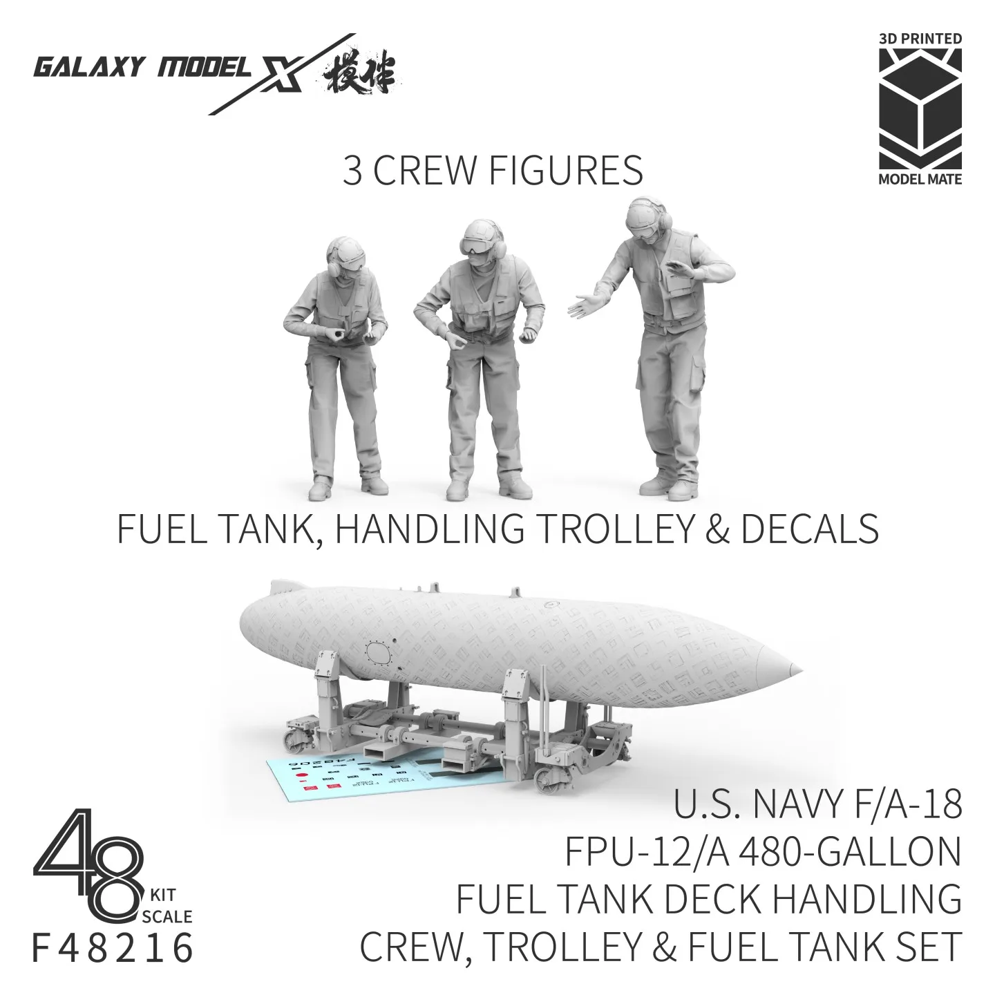 Galaxy 1/48 US Navy F/A-18 FPU-12/A 480-Gallon Fuel Tank Deck Handling Crew Trolley & Fuel Tank Set 3D Resin Diorama