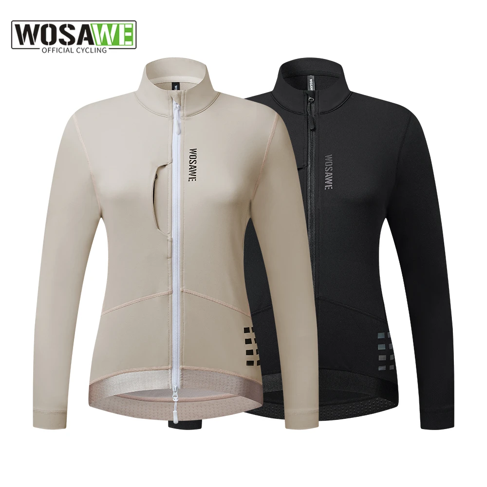 WOSAWE Womens Winter Cycling Jackets Autumn Long Jersey Fleeced Vest Keep Warm Bicycle clothing with 2 way YKK zipper