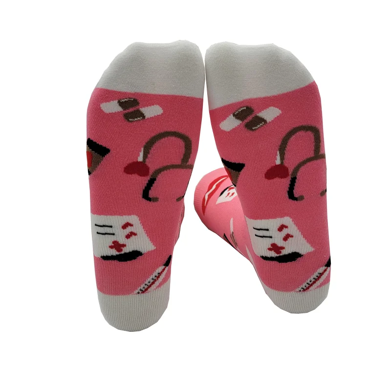 Unisex Cartoon Hospital Appliance Cotton Socks Funny Stethoscope Heart Coffee Medicine Print Doctor Nurse Tube Hosiery For Women