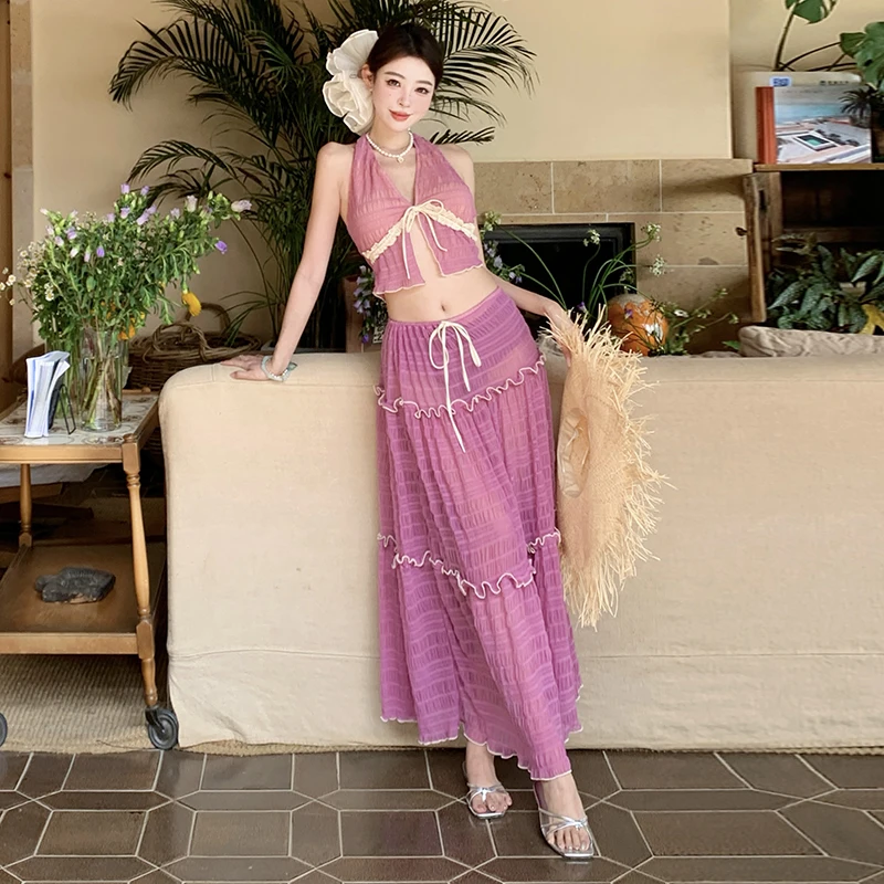 Women's Swimwear Padded 3 Pieces Halter Swimsuits Long Swimdress Women with Shorts Tankinis Beach Dress Bathing Suit Pool Spa