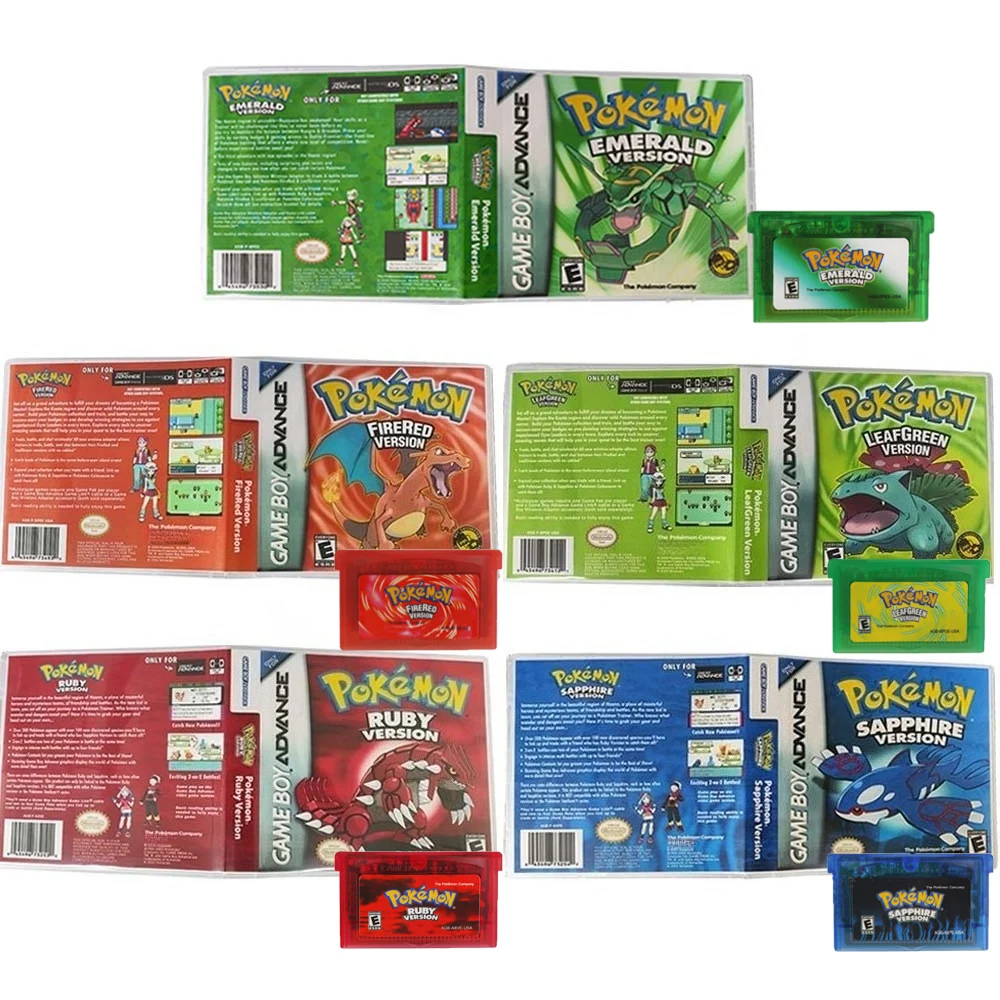 Cartouche de jeu Pokemon série GBA, en boîte, émeraude, rubis, rouge, feuillet, saphir, pas manuel, version américaine