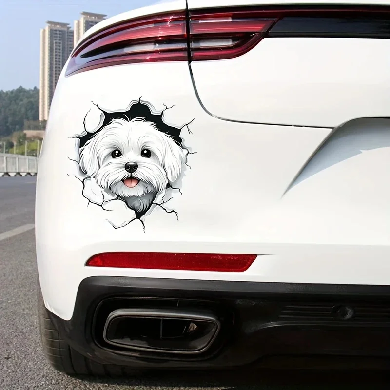 15x15cm 3D Effect Cute White Puppy Car Stickers Funny Waterproof Decal Exterior Decorative Accessories, Used for Car, Motorcycle