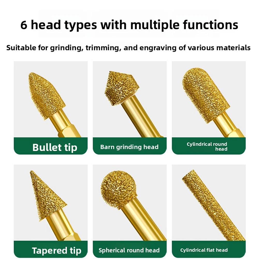 1/4 Hex Shank Carbide Burrs Set Brazed Metal Grinding Rotate Tool Bits Stone Carving Tools Precision-Control Carving Cutting