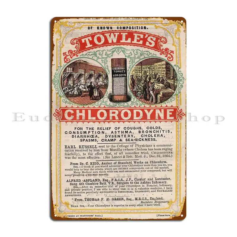 Vintage Towles Cholera Cure Advertisement Metal Sign Garage Rusty Cave Pub Designs Tin Sign Poster