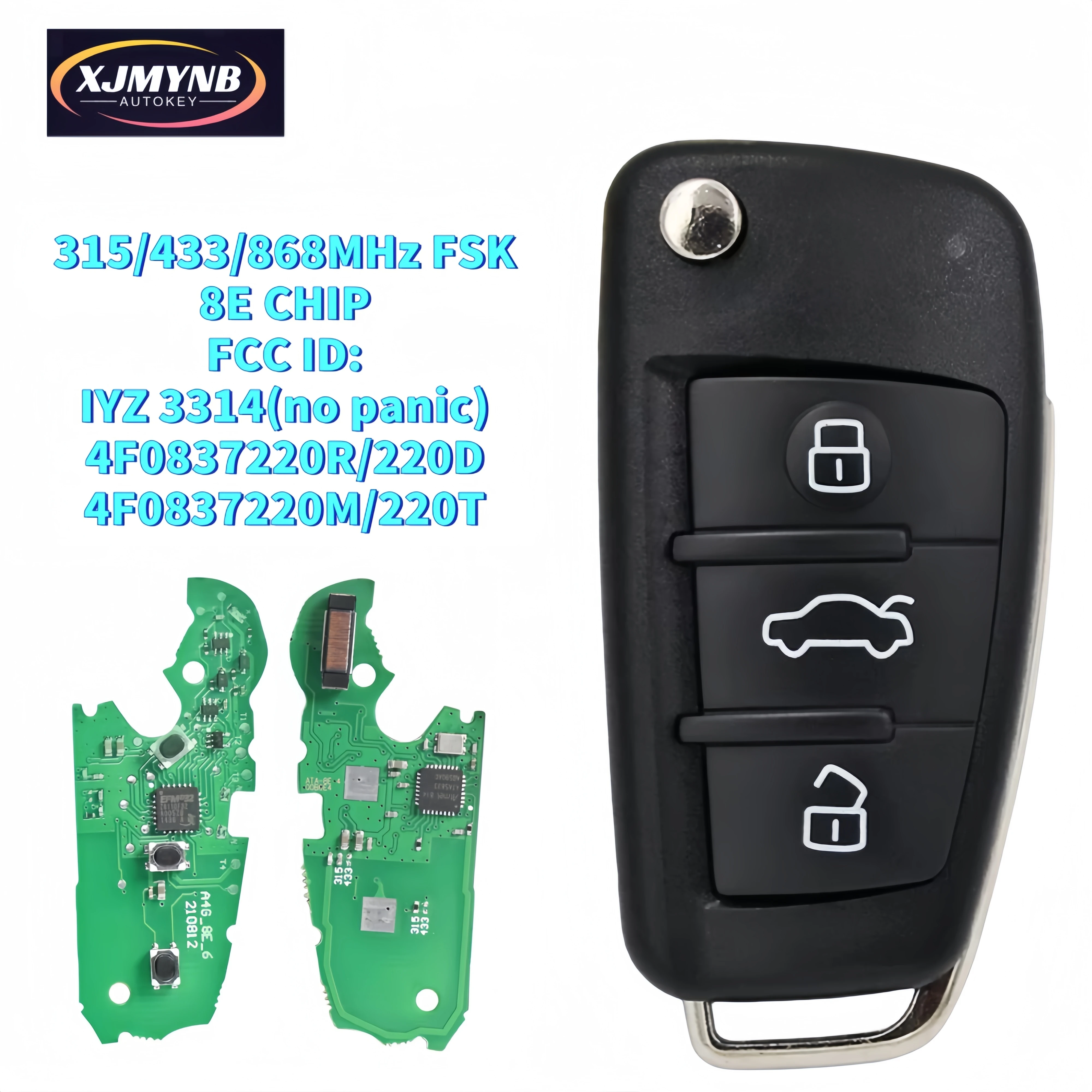 XJMYNB Remote Car Key For Audi 2006 -2015 A6 Q7 S6 3 Buttons 8E Chip 315 434 868 MHz IYZ 3314 4F0837220R 4F0837220M 4F0837220T