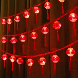 Red Lantern String Lights 2M 10 LED Battery Operated Hanging Lanterns String Lights for Chinese New Year Spring Festival