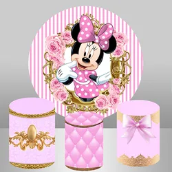 Pink Minnie Mouse Baby Shower Girls Birthday Party Round Circle Backdrops Customized Background Party Decor