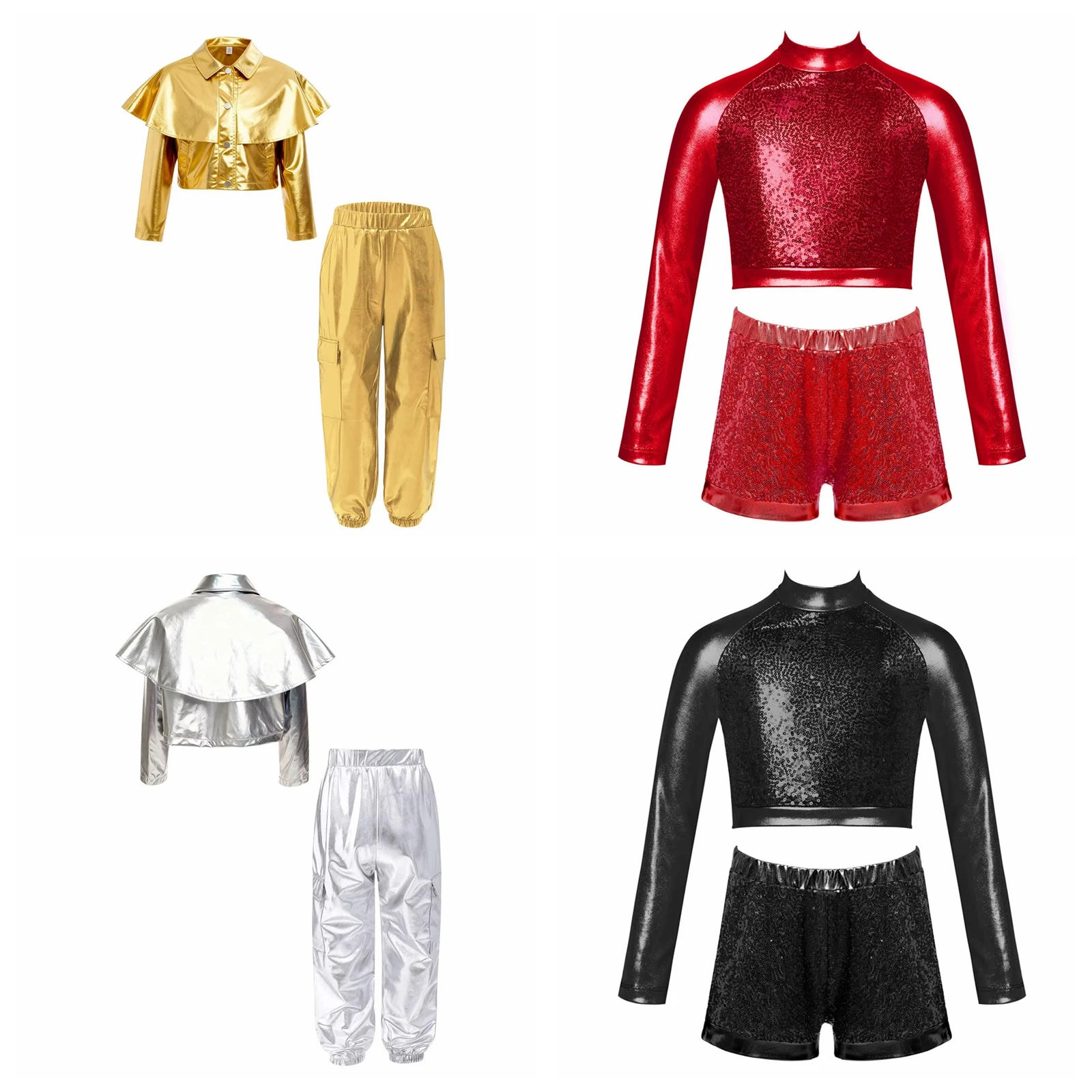 Kids Girls Hip Hop Clothes Sets Rave Festival Latin Jazz Dance Dancewear for Stage Performance Clothes Costumes Disco Streetwear