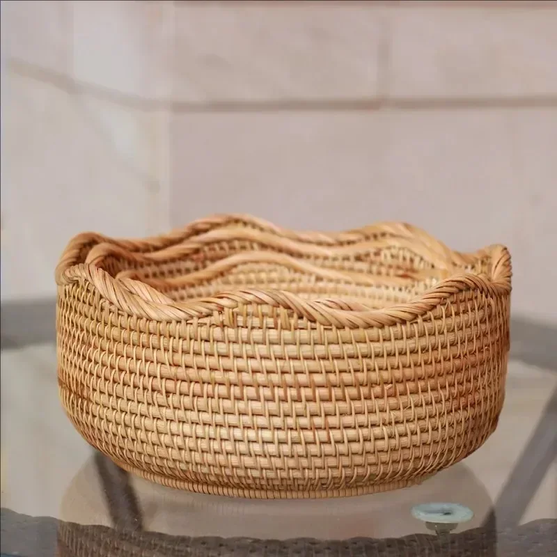 New Handwoven Storage Basket Rattan Storage Tray Wicker BasketBread Fruit Breakfast Tea Picnic basket Kitchen StorageBasket