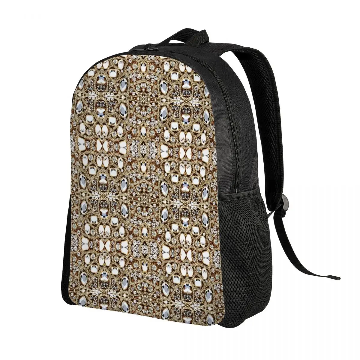 Custom Jewelry Gemstone Silver Crystal Backpack Men Women Casual Bookbag for School College Glitter Rhinestones Diamonds Bags