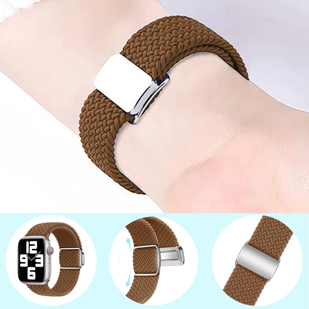 Woven nylon strap For Apple watch9 8 7 6 5 4 3 2 SE 45mm 44mm 42mm 41mm 40mm Magnetic adjustable buckle wristband For Ultra 49mm