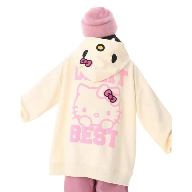 Olá kitty moletom casaco cardigan com capuz zíper mais veludo solto outono e inverno roupas sanrio dos desenhos animados presente