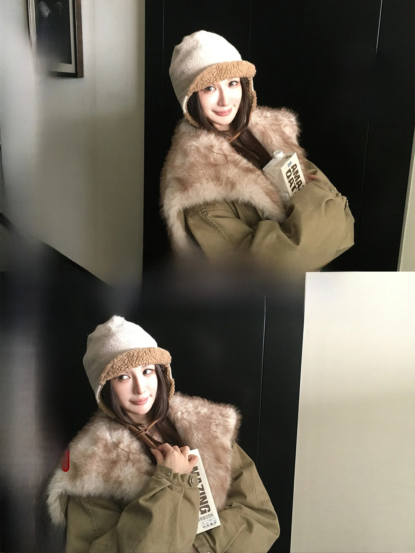 

Skk Store Warmstove Park Puff 90 White Du down Fake Fur Collar aphite Waed down Jaet Outerwear Casual Loose Fit