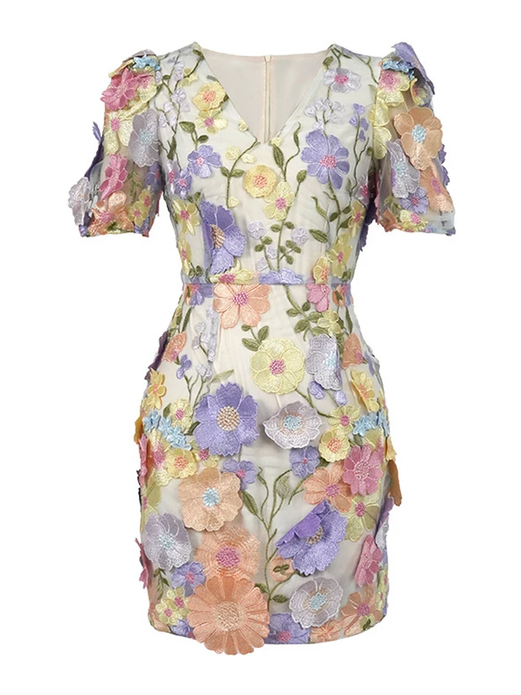 Summer Sweet Floral Evening Dress Women Clothes Mujer Elegant Chic Sexy Puff Sleeve Slim Vacation Holiday Party Birthday Vestido