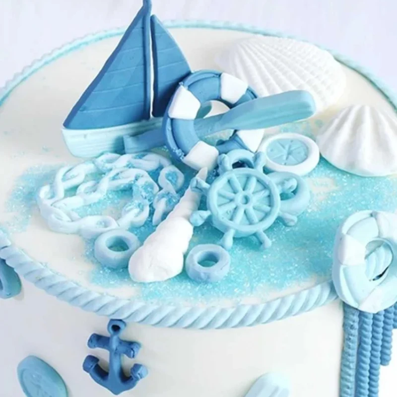 1Pc Boat Ship\'s Anchor Shape Fondant Mold Silicone Paddle Wave Cake DIY Gum Paste Cupcake Chocolate Decorating Tool