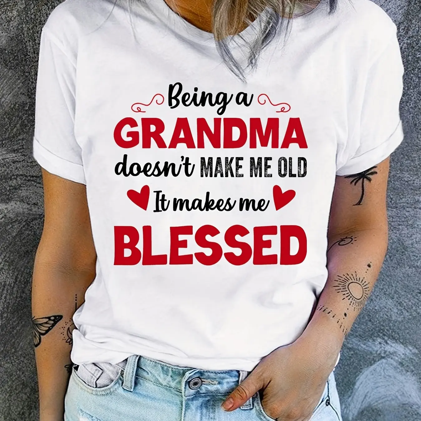 Women's High Quality Cotton T Shirt Celebrate Mother's Day with a Blessed Grandma Print T-Shirt - Stylish & Comfy TShirt