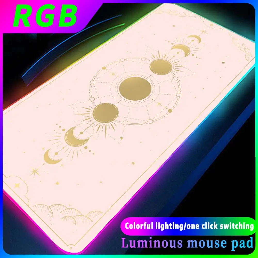 Alfombrilla de ratón de Tarot para Gaming, alfombrilla antideslizante RGB con estampado HD, bonitas alfombras de Lapto para Gamer, teclado grande mágico púrpura y rosa, alfombrillas Kawaii Moon Star