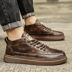 Casual Shoes men lace up Fashion Comfortable Soft Leather Mid-top Sneakers Luxury Men's Boots Business Outdoor Work Men Shoes