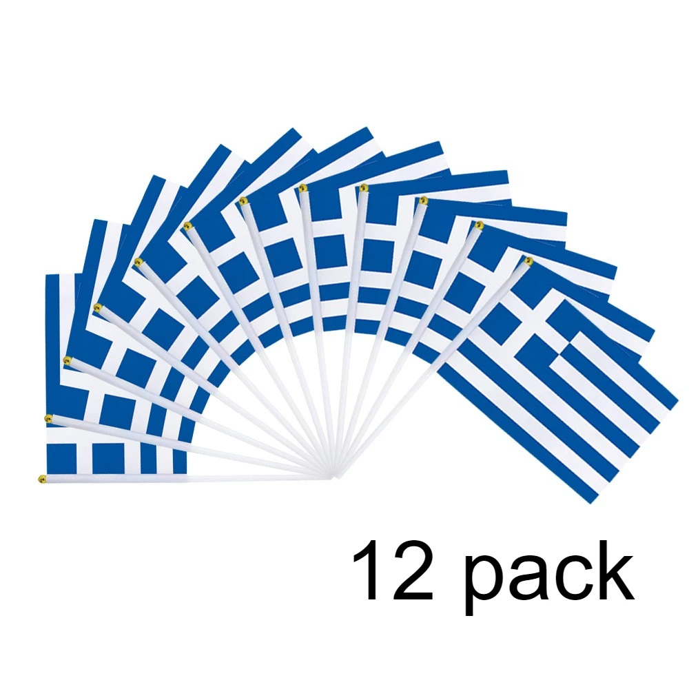 12pcs Greek Flags, Small Mini Handheld Flags with Stick, Ideal for Parties, Parades, Sports Events, and Patriotic Festival Decor