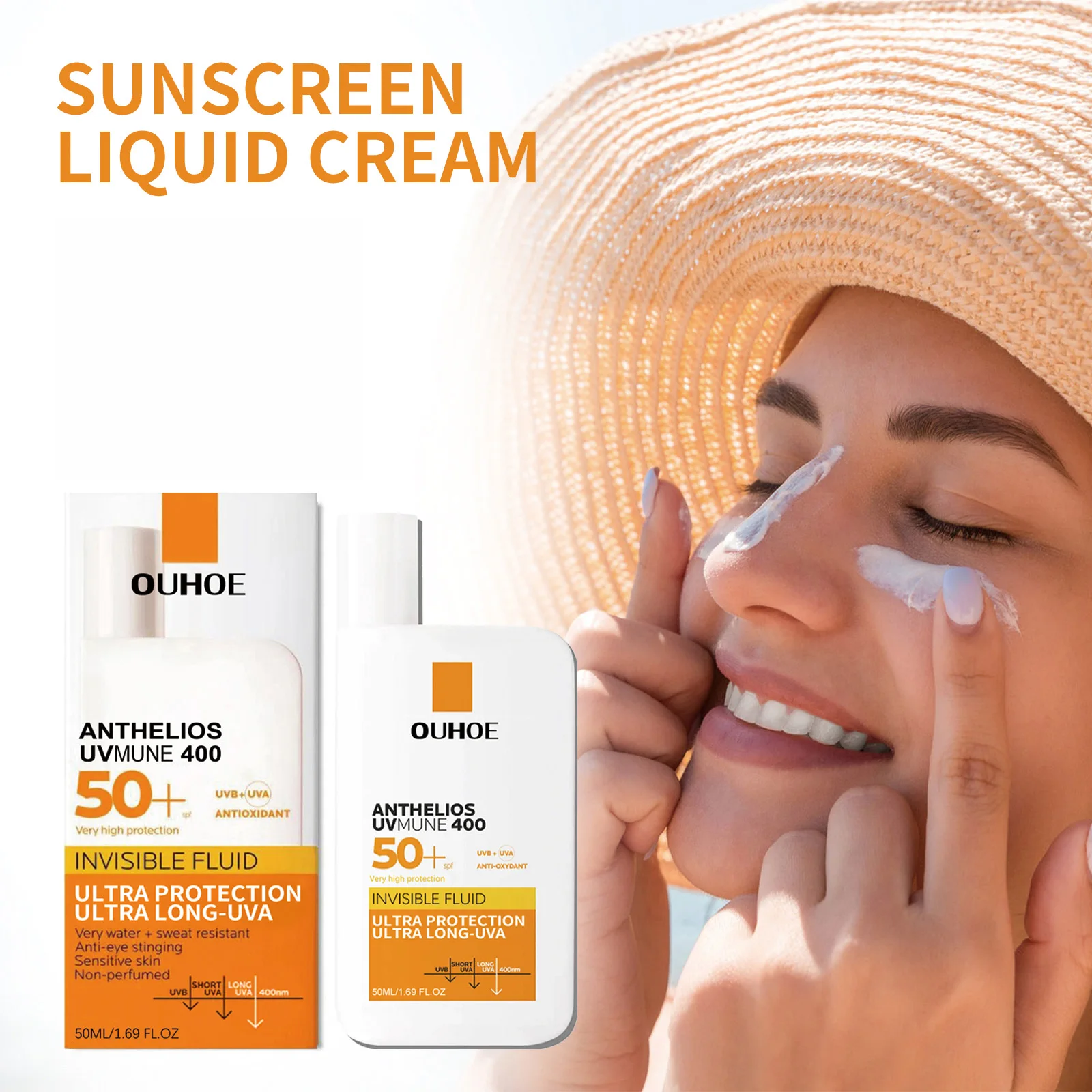 New Invisible Fluid Sunscreen SPF 50+ High Quality Water + Sweat Resistant Hydrating Moisturize Lotion Sunscreen Liquid Cream