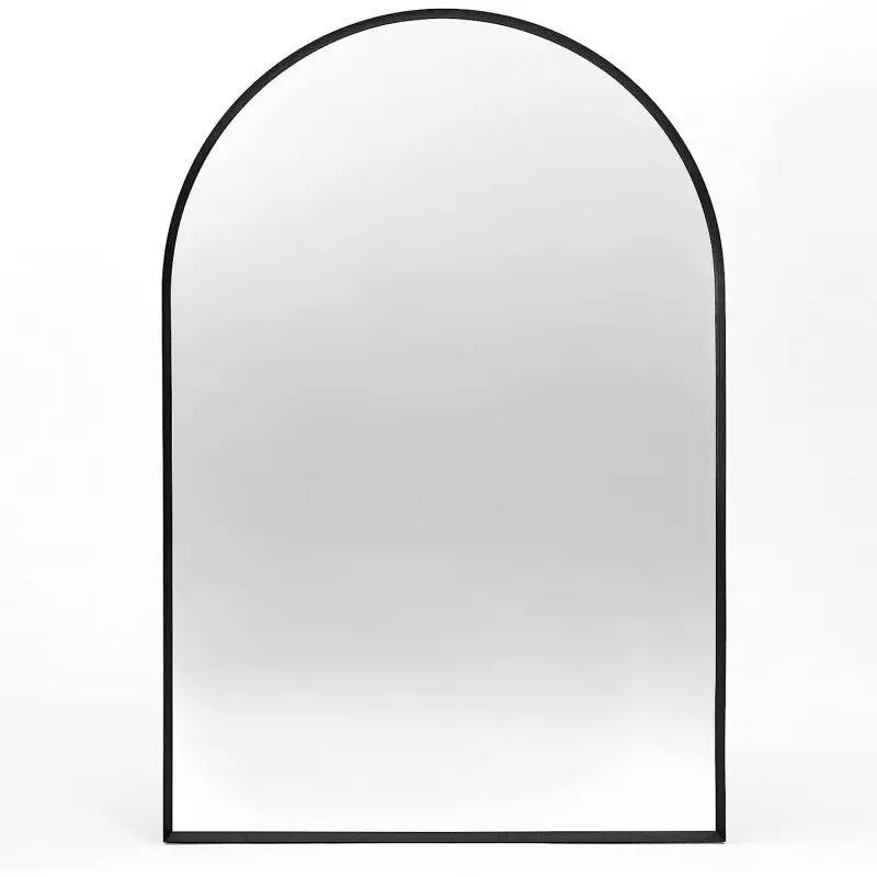 24X36 Inch Black Metal Framed Arched Bathroom Mirror For Wall Is Made Of High Quality 4mm HD Glass Illuminate Beauty