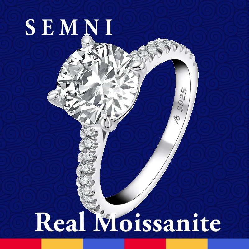 SEMNI 3.0ct Moissanite Diamond Ring for Women Ruby Sapphire Emerald Wedding Promise Band 925 Sterling Silver Gift