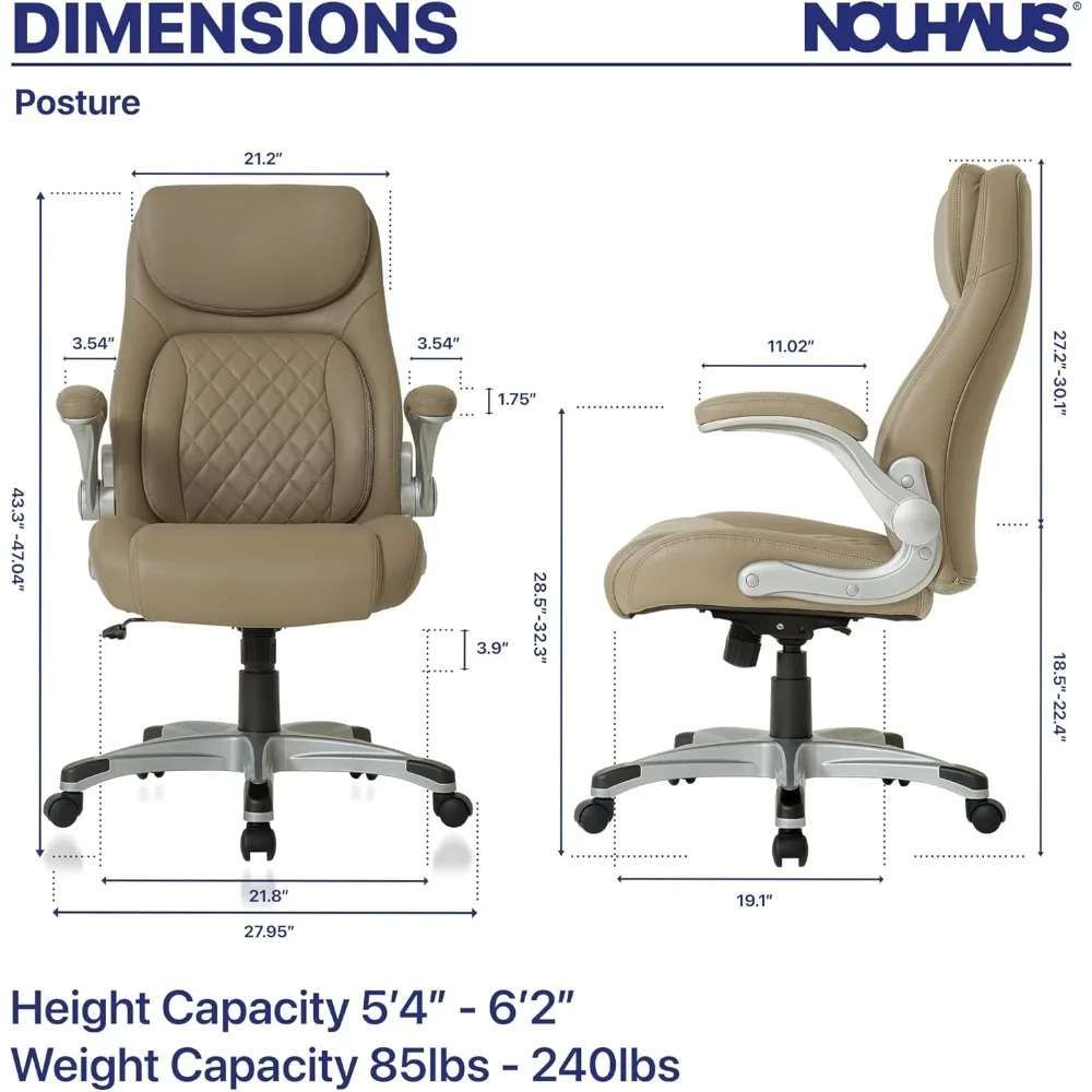 Nouhaus +Posture Ergonomic PU Leather Office Chair. Click5 Lumbar Support with FlipAdjust Armrests. Modern Executive Chair