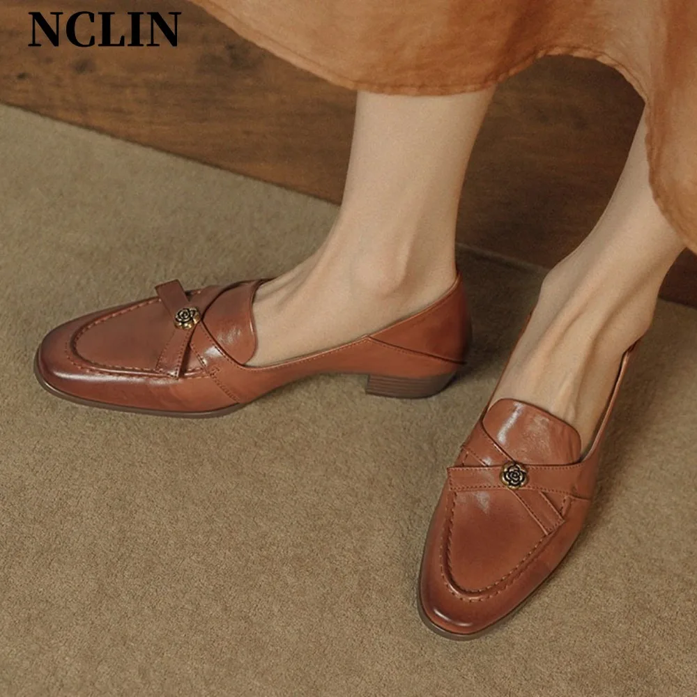 

genuine Leather Flats Shoes Women Spring Autumn Elegant white slip-on Shoes Ladies Shallow round toe Casual Streetwear Loafers
