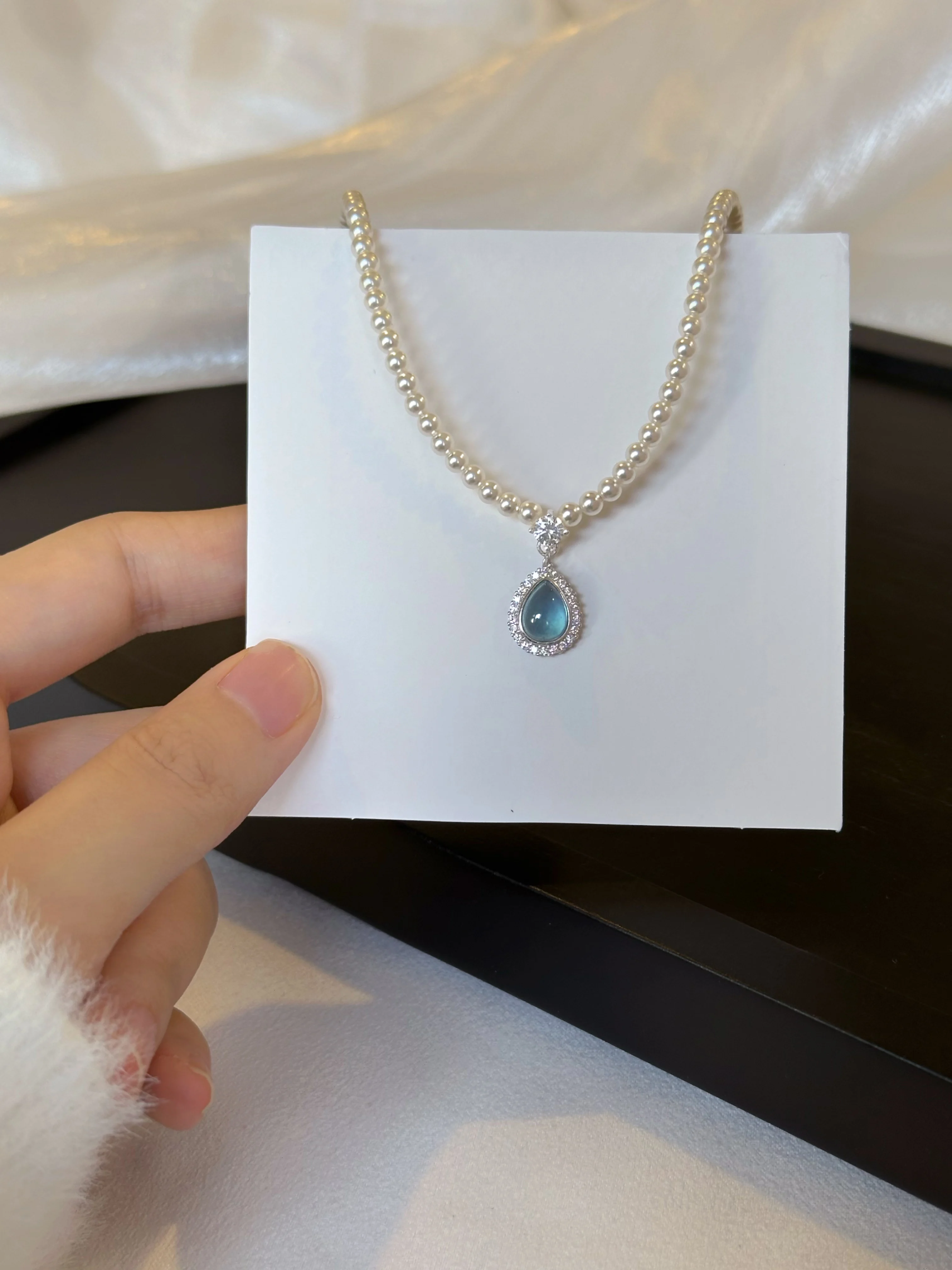 

Pearl Sea Blue Treasure Zircon 925 Pure Silver Necklace for Women