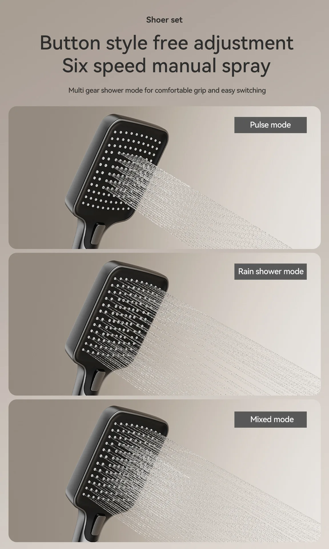 Multifunction Bathroom Shower System Set Hot and Cold Water Household Rotary Knob Pressurize Aluminum Gunmetal Gray Shower Set