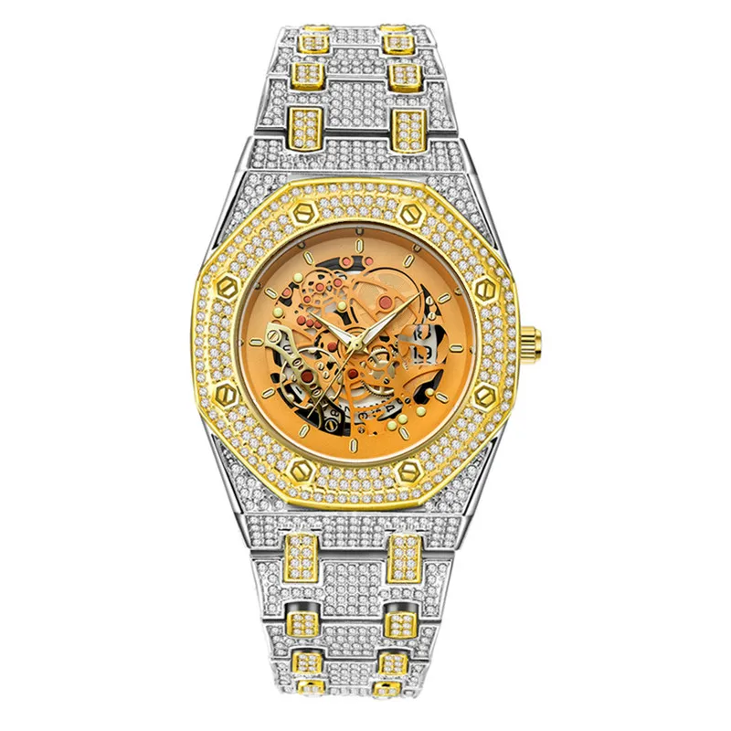 

Cool Famous Brand Men Watches Hip Hop Diamond Golden Luxury Date Quartz Vintage Skeleton Watch Silver Relogio Masculino Ouro