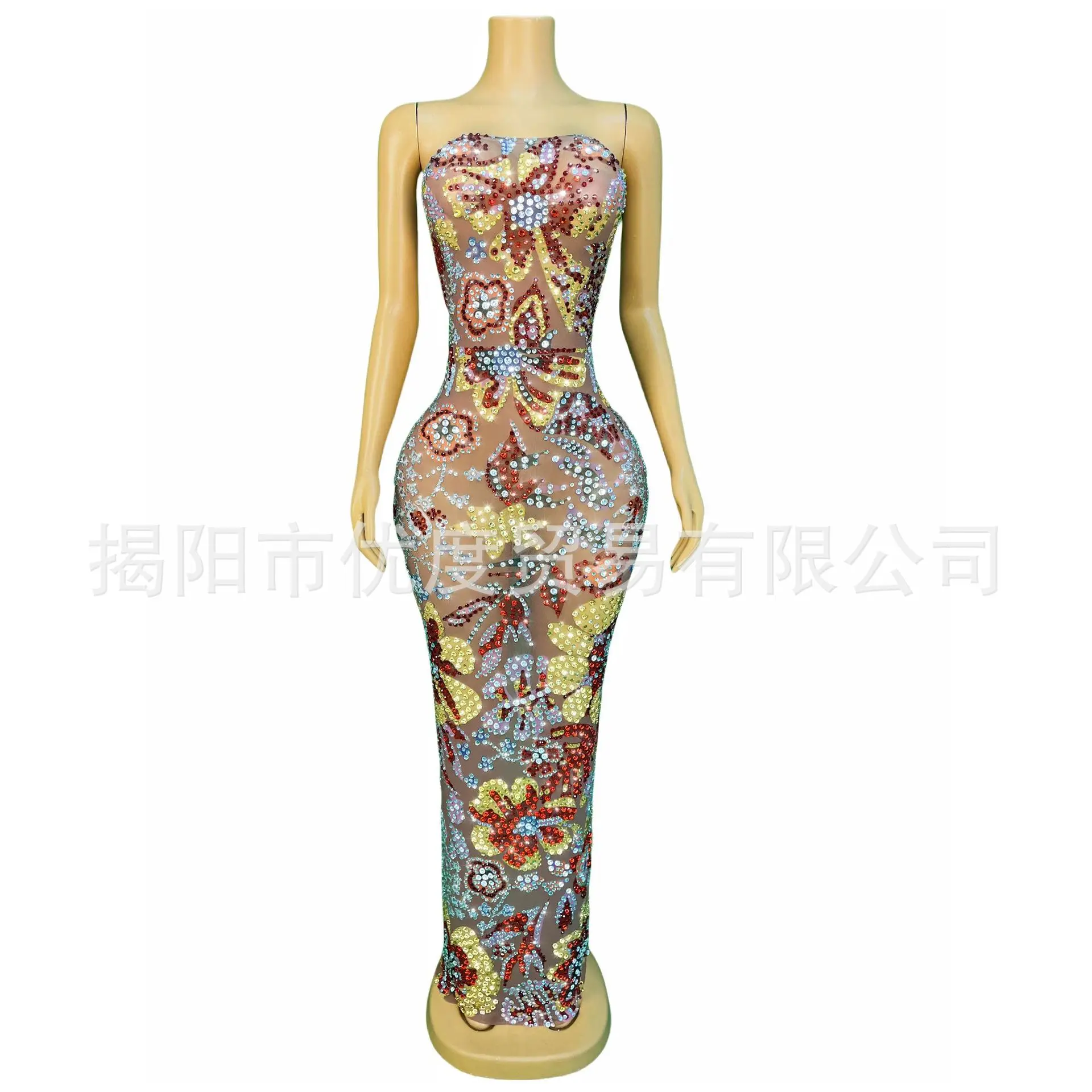 Personalized Niche Slim-fitting Pattern Heavy Rhinestone Dress Party Night Performance Dress A Hundred Flowers Bloom Ever Pretty