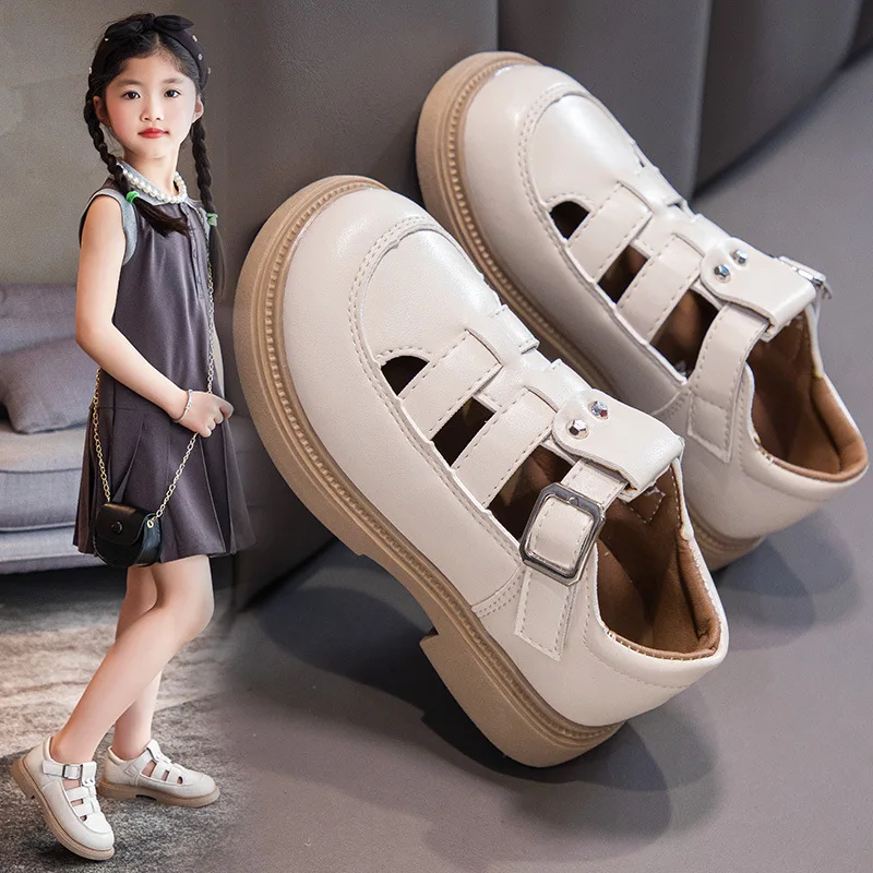 Girls' Baotou Sandals Summer New Little Girls Hollow Student Sandals Female Treasure Foreign Style Princess Roman Shoes