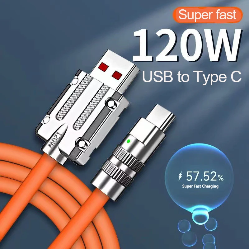 

120W 6A Super Fast Charge Type C Liquid Silicone Cable Quick Charge USB C Lines For Xiaomi Huawei Samsung USB C Phone Data Wire