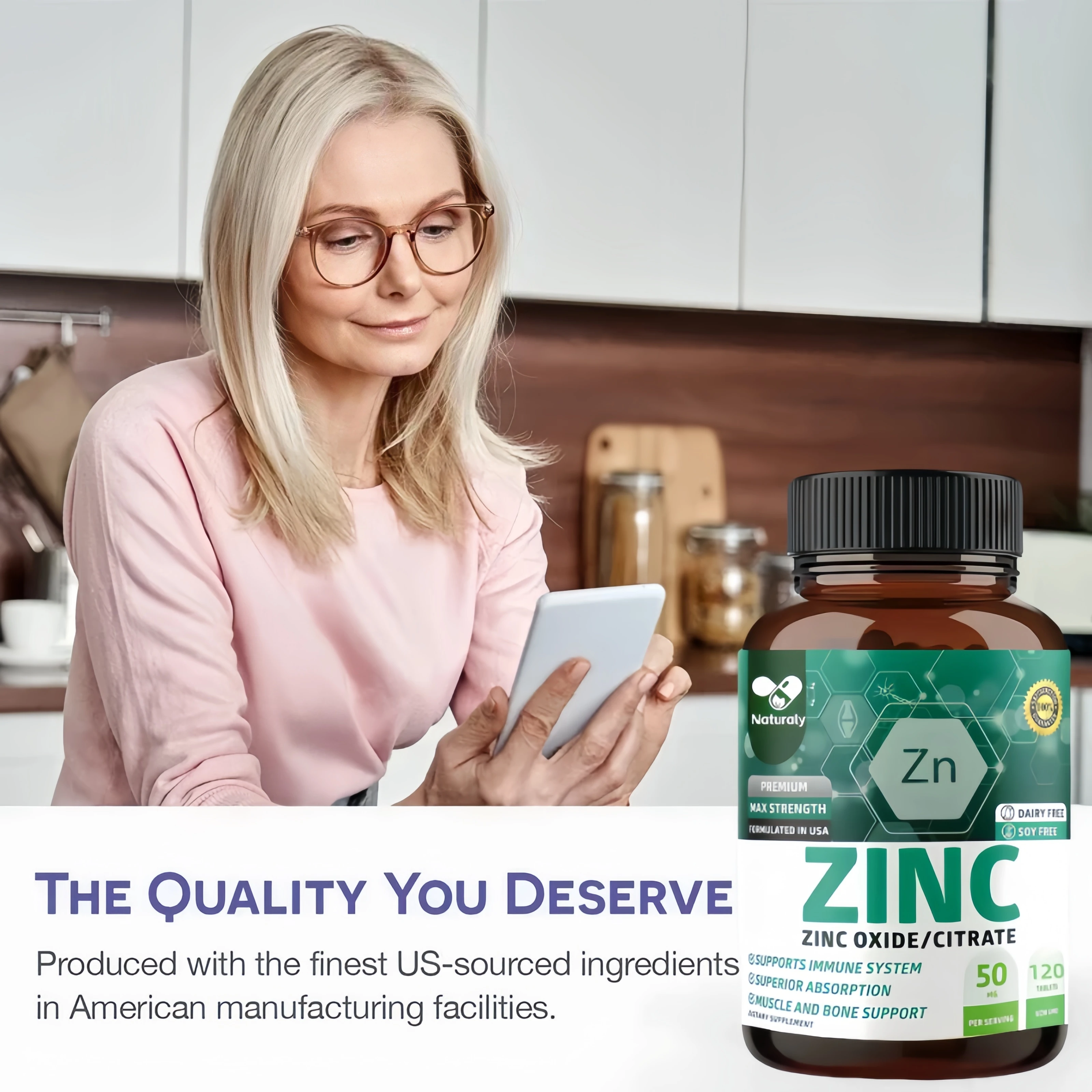 Zinc Supplements - Boosts Energy Production, Immune Support, Antioxidant