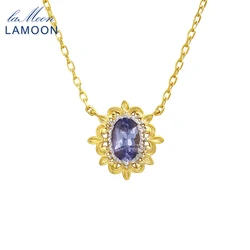 LAMOON Hollowed Lace Natrual Tanzanite Pendant Necklace For Women Vintage Aesthetic 925 Sterling Silver Gold Plated Fine Jewelry