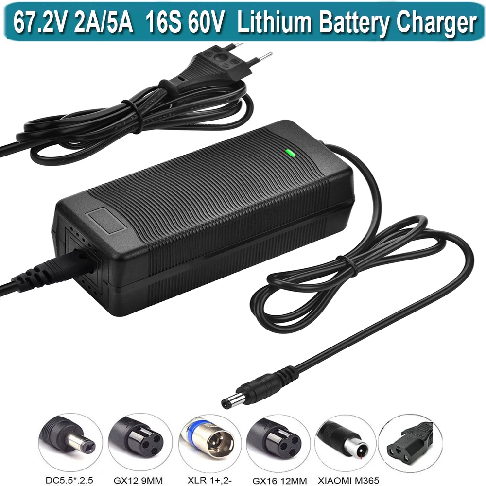 

67.2V 2A 5A Battery Charger for 60V 16S Electric Lithium Batteries Pack 3-Prong Inline Female Connector