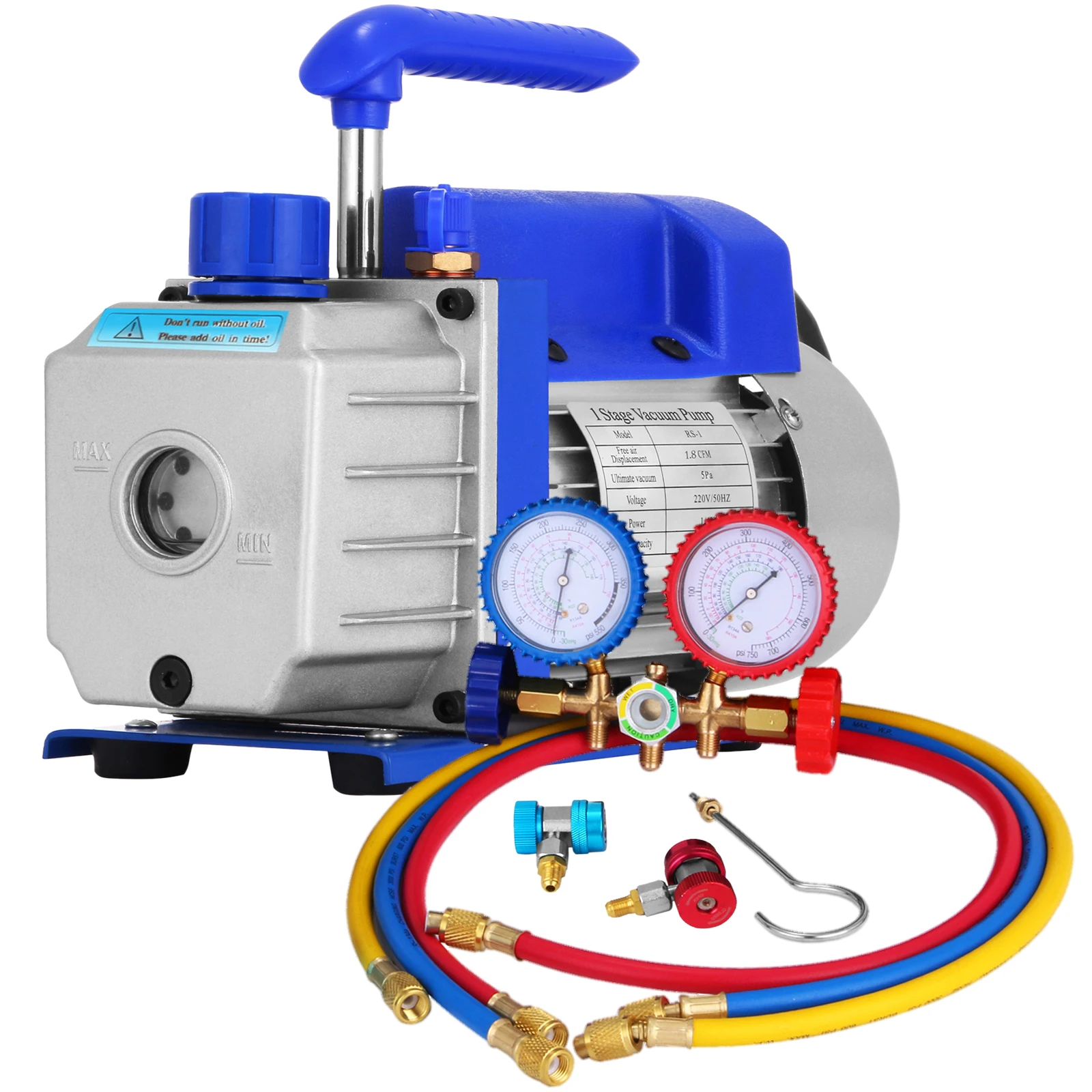 SucceBuy 1.8CFM 1 stadio Pompa per vuoto di refrigerazione Collettore Calibri Aria condizionata R410A Portatile per la manutenzione dell'automobile