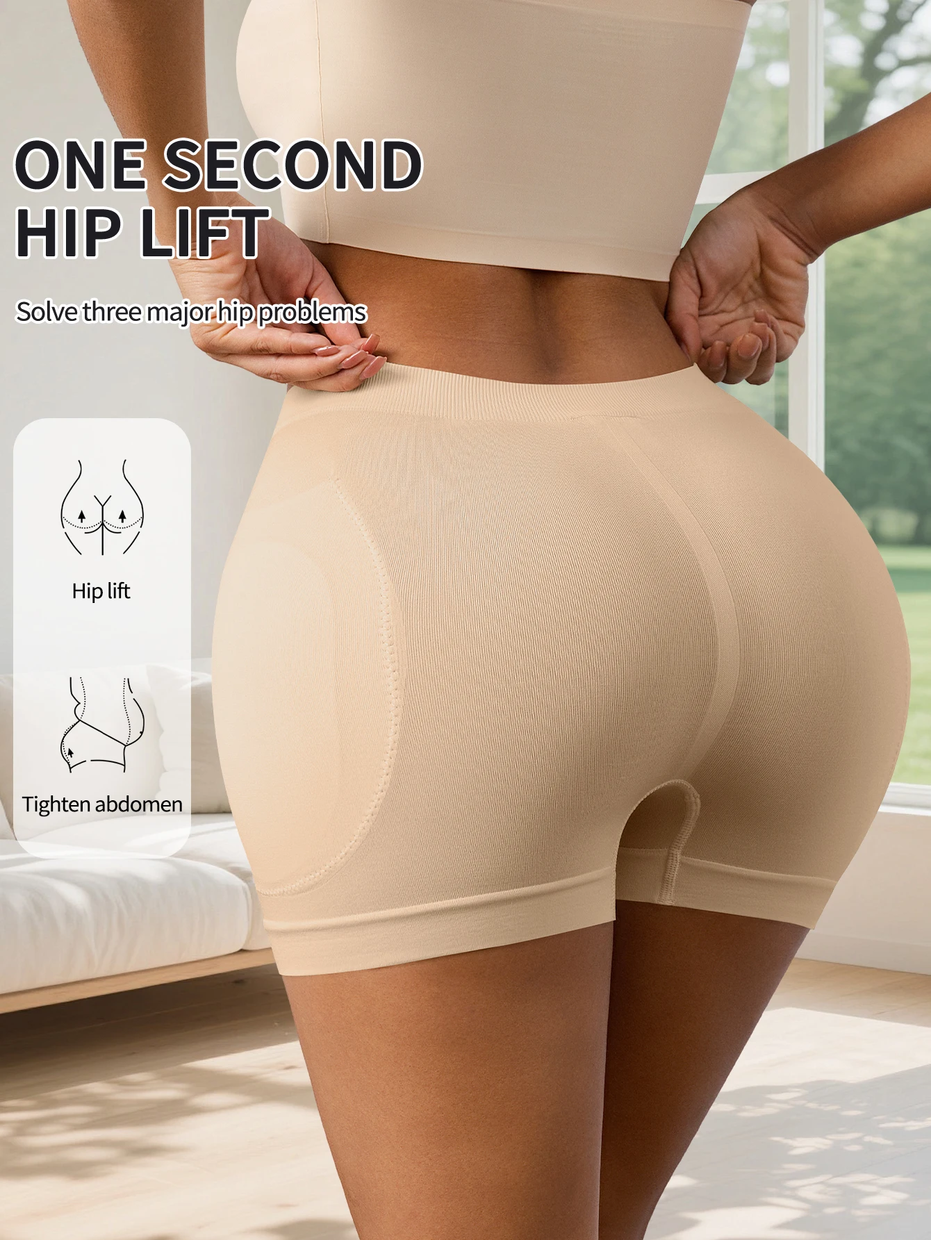 Flarixa Damen Po-Lifter Shaper Shorts mit herausnehmbaren Hüftpolstern, Bauchkontrolle, Hüftverstärker, nahtlose körperformende Sicherheitsunterwäsche – Detail 4