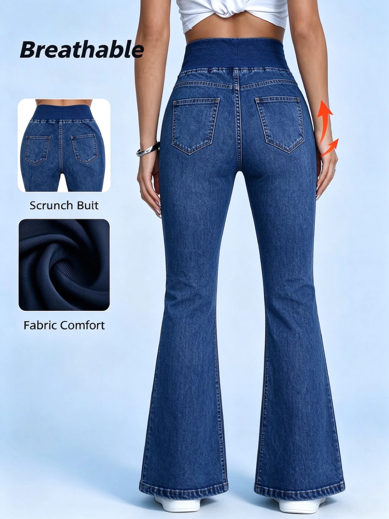 Fashionable and Elegant One-Piece Stretch Flare Pants with Cross Elastic Waistband Design, Slim Fit, with Pockets, Butt-Lifting and Shaping Effect, Easy Tummy Control, Suitable for Everyday Casual Wear, New Autumn Jeans for Women