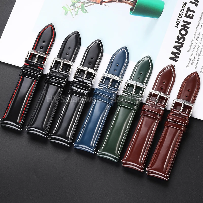 Глянцевый кожаный ремешок для часов 20 мм 22 мм для Seiko для Omega для Rolex, сменный ремешок из воловьей кожи, быстросъемный браслет, ремень Universa