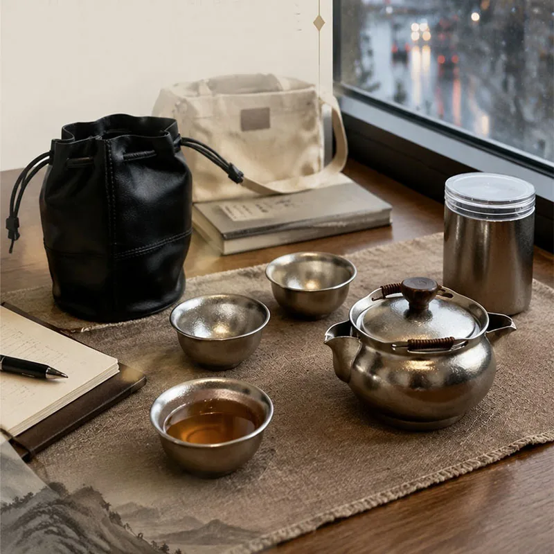 220ml Pure Titanium Tea Infuser/Tea Cup/Tea Box Set for Home,Camping,Travel,All-in-one Storage,Antibacterial,Lightweight Tea Set