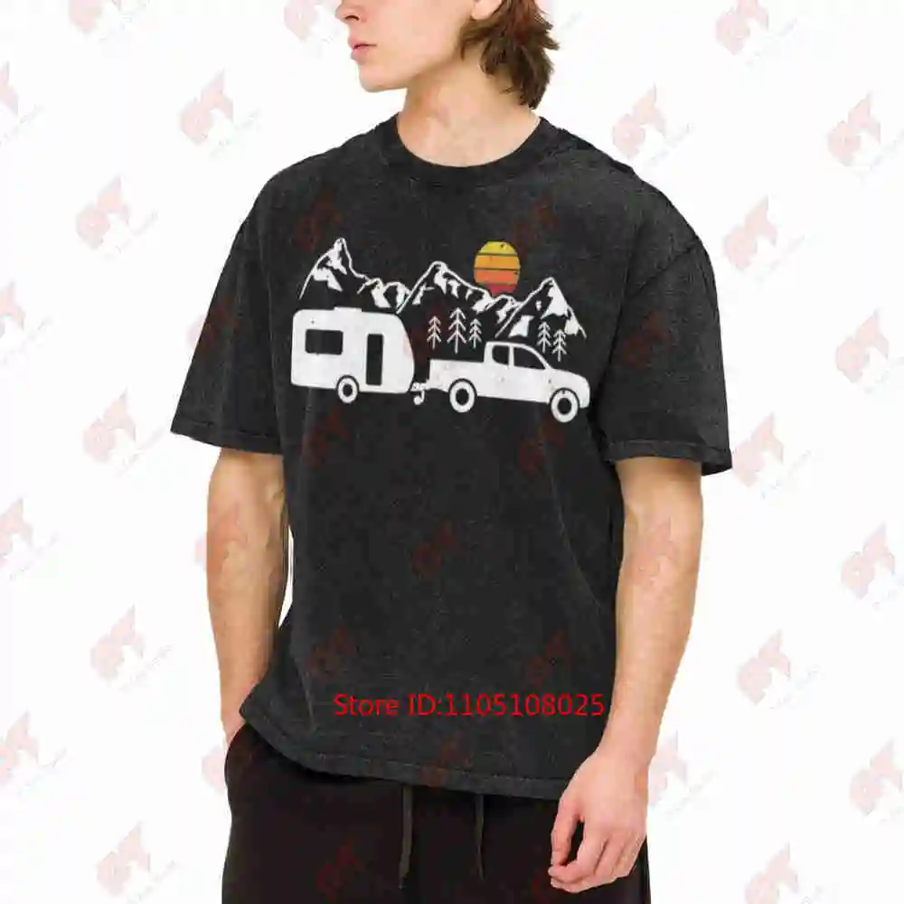 Motorhome Camping Caravan Vintage Washed Tee Pure Cotton T-Shirt