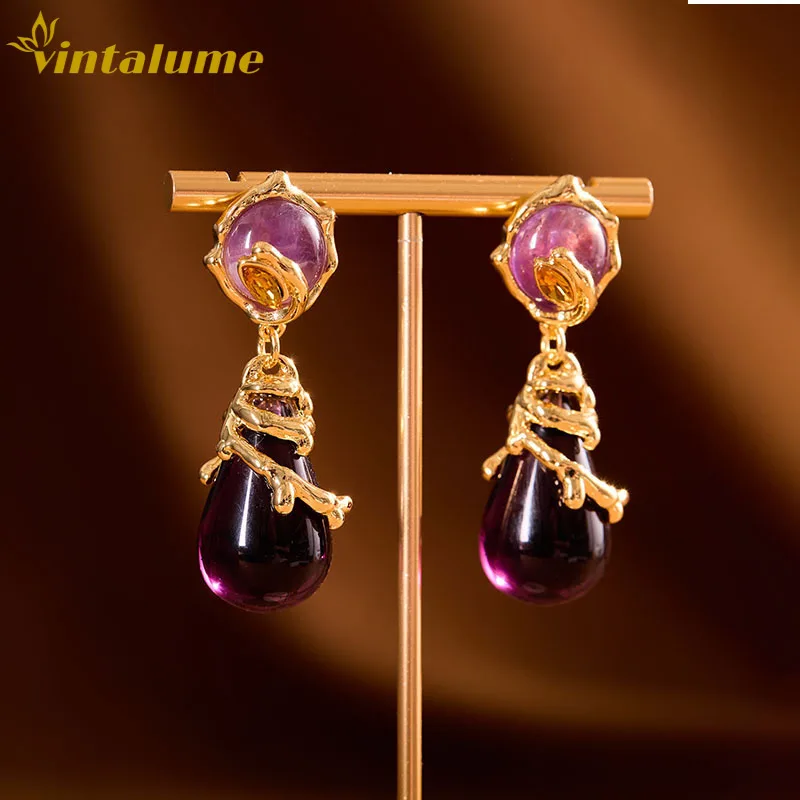

Модные ювелирные изделия Vintalume, серьги-подвески в форме капли для женщин, изящные простые модные серьги с фиолетовой глазурью, подарок на вечеринку