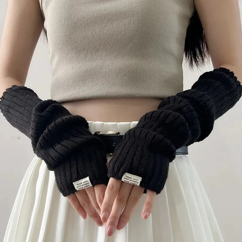 ถุงมือไหมพรมแบบไม่มีนิ้วสไตล์ Y2K สำหรับผู้หญิง ปลอกแขนถักไหมพรม แขนยาว ถุงมือแบบไม่มีนิ้ว สไตล์ฮาราจูกุ สาวพังก์ กอธิค คอสเพลย์ ถุงมืออนิเมะ